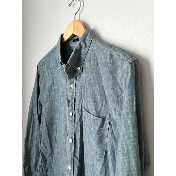 J.CREW Men's Blue Chambray Button Down Shirt Slim Medium Organic Cotton Casual - Picture 4 of 10